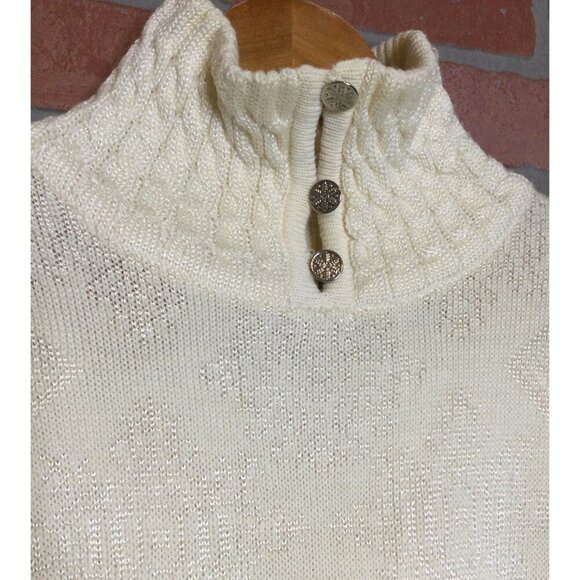 Vintage Nils Womens Cream Cable Knit Sweater Wool Blend Size M High Collar Butto - Picture 2 of 6